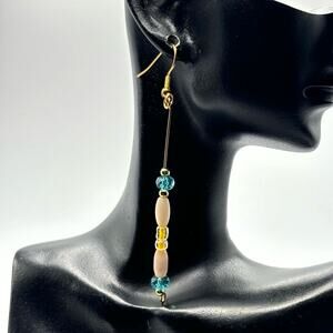 Y2K Gold & Blue Beaded Earrings